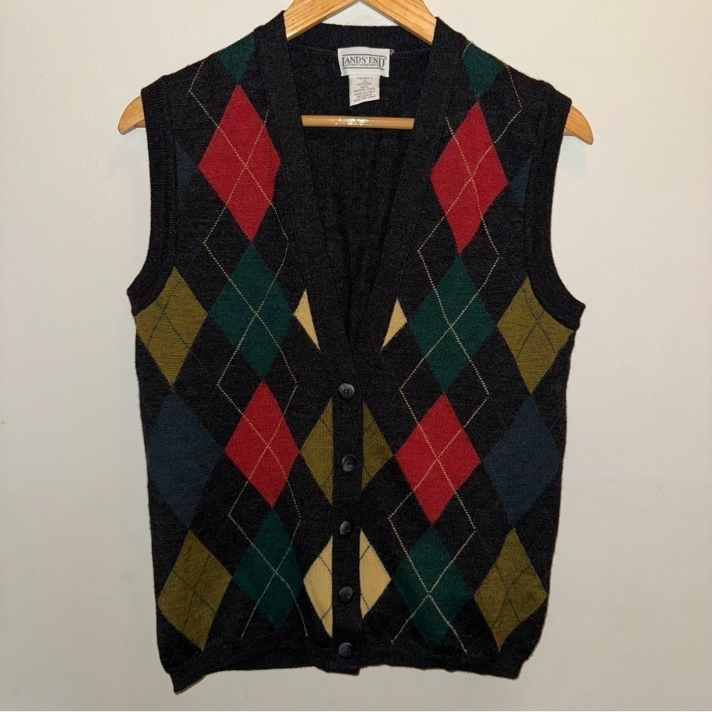 Vintage Lands’ End Argyle Wool Sweater Vest Women’s Size Small 6/8